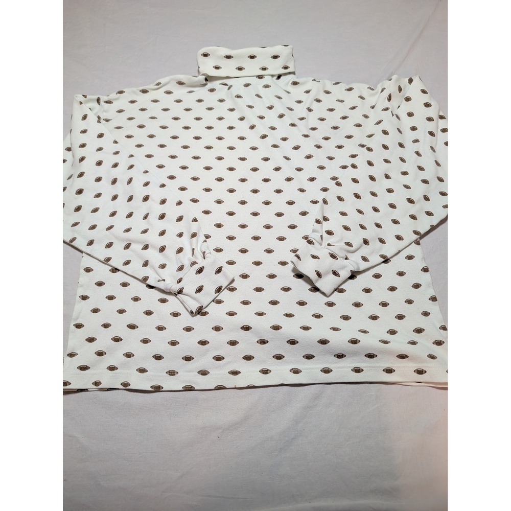 BellePointe Womens XL White Brown Football Print Turtleneck Long Sleeve Top